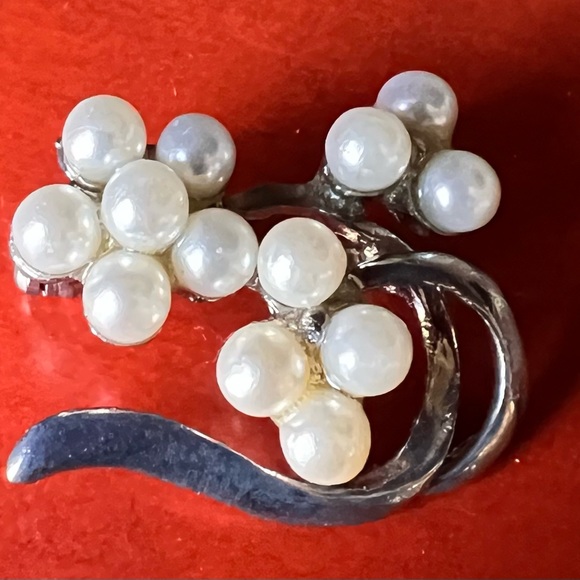 Jewelry - Vintage faux pearls and silver tone brooch
